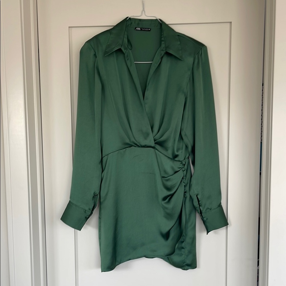 Zara Green Satin Wrap Dress